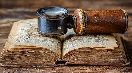 Antique Magnifying Glass on Aged Book
