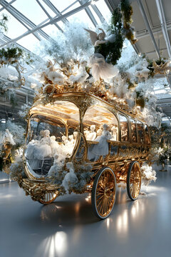 Gilded Carriage in Pastel Garden Setting