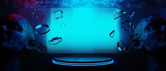 Wall Mural - 3d illustration rendering of y2k 2000s gamer technology futuristic fantasy metaverse cyberpunk sci-f