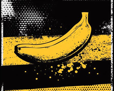 A single yellow banana rendered with a grunge style illustration