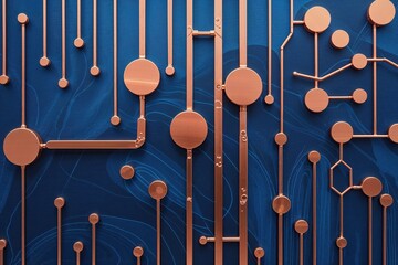 Poster - Sophisticated Blue and Copper Art Canvas Featuring Dynamic Lines and Interconnected Network Design