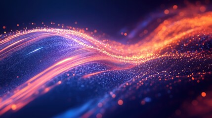 Poster - abstract wave of glowing particles in vibrant colors creating a dynamic visual effect