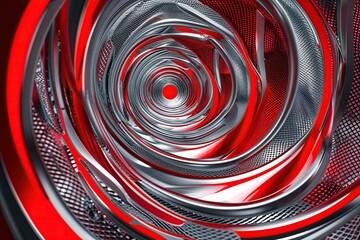 Poster - Vibrant Red and Silver Spiral Design Featuring Innovative Tech Mesh Elements