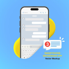 Poster - Realistic Smartphone Design: Chat Interface with SMS Text Frame, Blue Message Bubbles, and Communication App Template | Vector Illustration