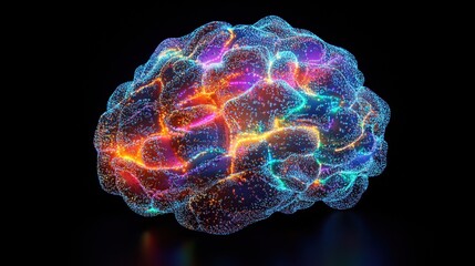 Poster - Colorful abstract representation of a brain with glowing neural connections and patterns