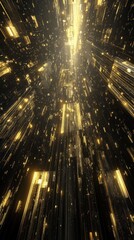 Poster - A futuristic tunnel of golden light and dark structures is seen