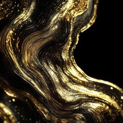 Poster - Swirling abstract artwork featuring gold and dark flowing textures