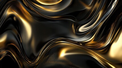 Poster - Abstract golden and black wavy textures form an artistic design