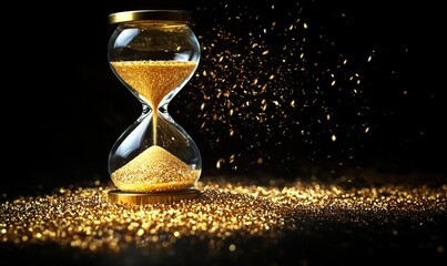 Poster - Golden hourglass with shimmering sand creating a magical atmosphere
