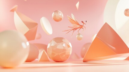 Poster - A whimsical peach color abstract design with floating shapes
