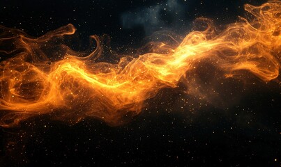 Poster - Abstract fiery orange smoke wave with glowing particles in dark space background