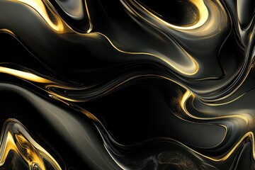 Poster - Elegant Abstract Design Featuring Black and Gold Liquid Swirls