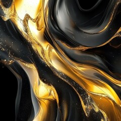 Poster - Elegant black and gold fluid abstract artwork creating a rich display