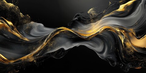 Poster - Abstract artistic flowing forms with gold and black design
