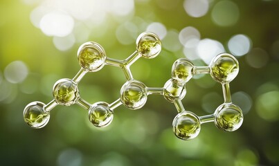 Poster - Molecular structure of organic compounds with green background and bokeh effect