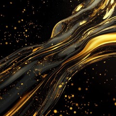 Poster - Abstract flowing black and gold textured fluid swirls across the frame