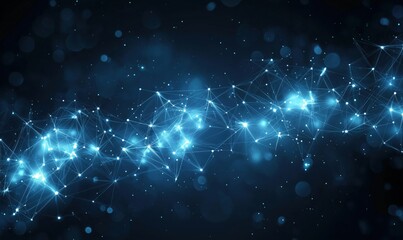 Aufkleber - Abstract digital network connections with glowing blue particles and lines