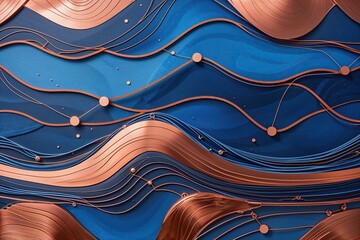 Poster - Sophisticated Blue and Copper Canvas Artwork Featuring Flowing Lines and Connectivity Design