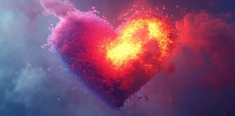 Poster - A beautiful heart exploding with vibrant colors and swirling clouds