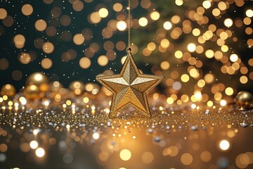 Poster - Elegant Gold Abstract Background with Bokeh Lights and Sparkling Stars for Christmas and New Year 2025 Celebrations