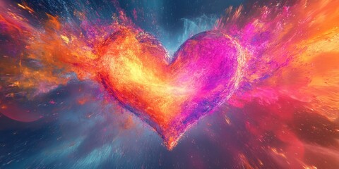 Poster - A vibrant heart shape created with colorful artistic explosions
