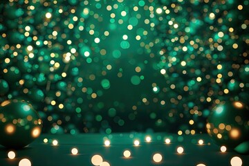 Poster - Luxurious Emerald Bokeh Background with Sparkling Lights for Elegant Home Decor