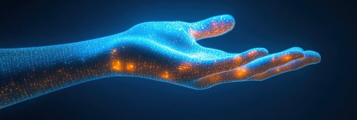 Poster - Silhouette of a hand displaying biometric scanning technology with digital effects