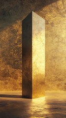 Poster - A golden textured abstract geometric sculpture with reflected light