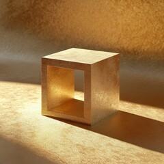 Poster - A textured golden cube with an open square center is shown