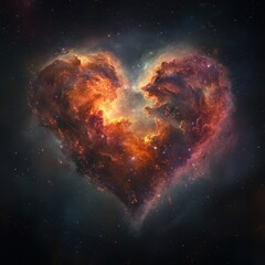 Poster - An astronomical depiction representing a heart shaped cosmic nebula in space