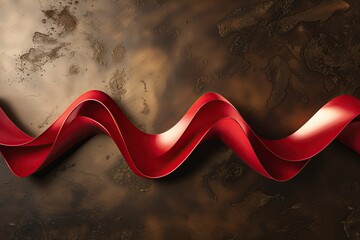 Poster - Captivating 3D Red Wave Ribbon on Elegant Bronze Background with Soft Lighting and Generous Content Space