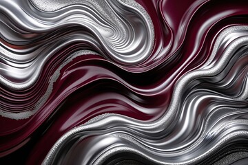 Poster - Contemporary Burgundy and Silver Art Piece Featuring Textured Ripples and Modern Aesthetic