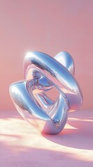Poster - An abstract chrome sculpture reflects light upon a pink surface