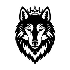  Monochrome Graphic of a Crowned Wolf Head

