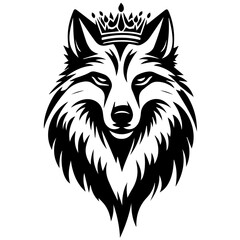  Monochrome Graphic of a Crowned Wolf Head


