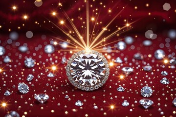 Poster - Luxurious Red Velvet Background with Shimmering Diamond Sparkles and Glowing Elegance