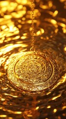Poster - Ornate golden pendant suspended from a delicate chain of links