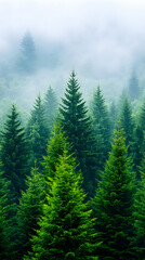  Misty mountain evergreen forest with tall trees