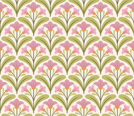 Wall Mural - modern cute floral art deco seamless pattern. vector damask illustration with leaves. decorative bot