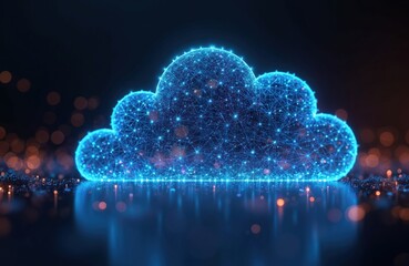 Poster - digital cloud hologram with neon glowing lights tech background. futuristic cyberspace network. data