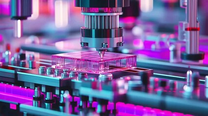 Poster - High-Tech Precision Manufacturing:  Advanced Robotic Assembly Line Producing Microchips