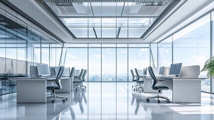 Poster - Modern Spacious Office with Ergonomic Chairs and Glass Windows