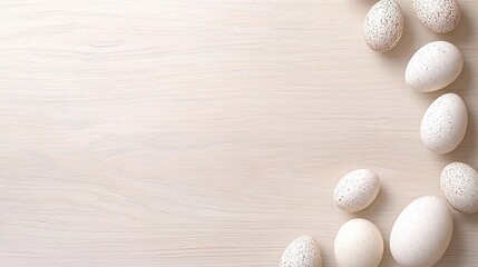 Poster - Elegant Wooden Background with Adorned Light-Colored Eggs