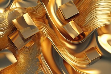 Poster - Vibrant Abstract Gold Background Featuring Modern Dynamic Waves and Textured Squares