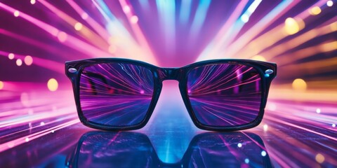 Poster - Colorful sunglasses with vibrant light beams. A modern and stylish accessory for fun outings. This image combines fashion with vibrant colors. Perfect for lifestyle and summer vibes. AI