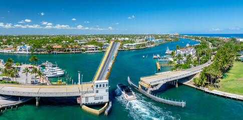 Wall Mural - panoramic drone view of Hillsboro Beach, Florida with ocean and city