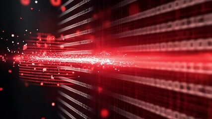Poster - Red Digital Stream: Abstract Binary Code Data Flow Visualization