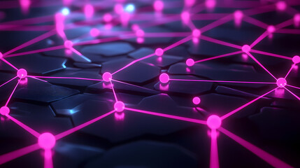 Purple Lines and Spheres Forming an Abstract Network