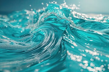 Poster - Elegant Turquoise Background Featuring Sparkling Ocean Waves and Graceful Flow