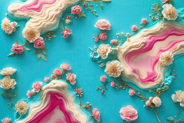 Poster - Vibrant Turquoise Background with Elegant Ivory and Pink Gradient Design